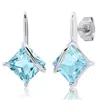 Maxcolor Sterling Silver 7mm Princess Cut Gemstone Drop Earrings In Blue