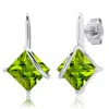 Maxcolor Sterling Silver 7mm Princess Cut Gemstone Drop Earrings In Green