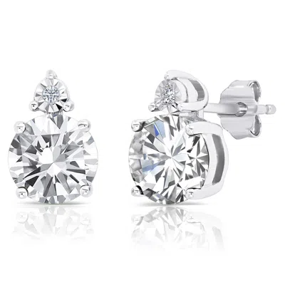 Maxcolor Sterling Silver 7mm Round Gemstone And Diamond Accent Stud Earrings In Metallic