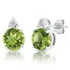 Maxcolor Sterling Silver 7mm Round Gemstone And Diamond Accent Stud Earrings In Green