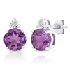 Maxcolor Sterling Silver 7mm Round Gemstone And Diamond Accent Stud Earrings In Purple