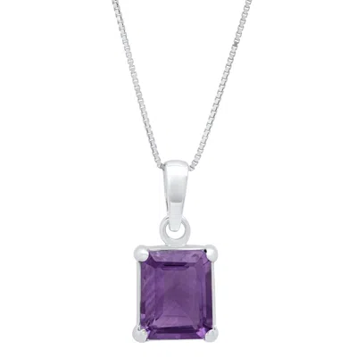 Maxcolor Sterling Silver 8x10 Emerald Cut Gemstone Pendant In Green