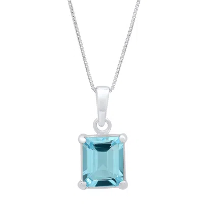 Maxcolor Sterling Silver 8x10 Emerald Cut Gemstone Pendant In Multi