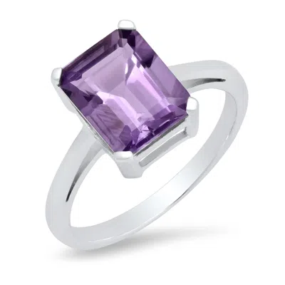 Maxcolor Sterling Silver 8x10 Emerald Cut Gemstone Ring In Gold