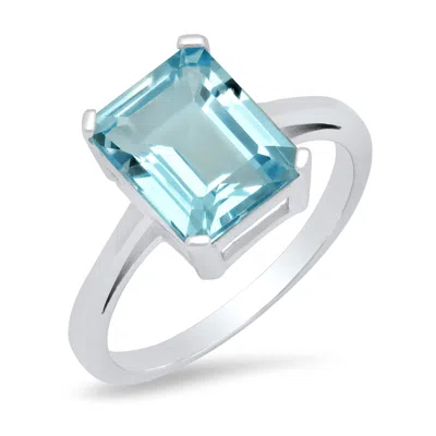Maxcolor Sterling Silver 8x10 Emerald Cut Gemstone Ring In Gray