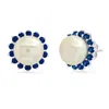 Maxcolor Sterling Silver 9mm Cultured Pearl And Created Blue Sapphire Earrings In Multi
