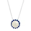 Maxcolor Sterling Silver 9mm Cultured Pearl And Created Blue Sapphire Pendant Necklace In Multi