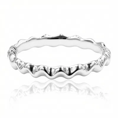 Maxcolor Sterling Silver Chunky Zigzag Bangle Bracelet With Hinged Clasp In Metallic