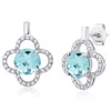 Maxcolor Sterling Silver Clover Gemstone Stud Earrings With With White Topaz Accent In Metallic