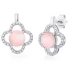 Maxcolor Sterling Silver Clover Gemstone Stud Earrings With With White Topaz Accent In Metallic