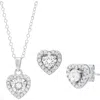 Maxcolor Sterling Silver Cubic Zirconia Heart 4mm Earrings And 5mm Pendant Set In Multi