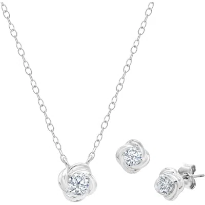 Maxcolor Sterling Silver Cubic Zirconia Love Knot 3mm Earring And 4mm Pendant Set In Multi