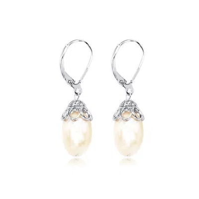 Maxcolor Sterling Silver Cultured 10-11mm Pearl Drop Leverback Earrings In Multi