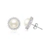Maxcolor Sterling Silver Cultured 7-7.5mm Button Pearl Halo Stud Earrings In Multi