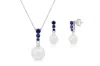 Maxcolor Sterling Silver Cultured Pearl And Created Blue Sapphire Pendant Necklace And Stud Earrings Set In Multi