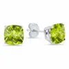 Maxcolor Sterling Silver Cushion-cut Checkerboard Gemstone Stud Earrings (8mm) In Green