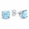 Maxcolor Sterling Silver Cushion-cut Checkerboard Gemstone Stud Earrings (8mm) In Blue
