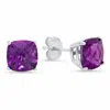 Maxcolor Sterling Silver Cushion-cut Checkerboard Gemstone Stud Earrings (8mm) In Purple