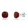 Maxcolor Sterling Silver 6mm Cushion Cut Checkerboard Gemstone Stud Earrings In Red
