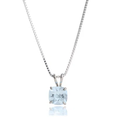 Maxcolor Sterling Silver Cushion Cut Gemstone Pendant Necklaces With 18 Inch Box Chain In Blue