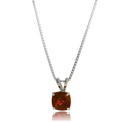 Maxcolor Sterling Silver Cushion Cut Gemstone Pendant Necklaces With 18 Inch Box Chain In Burgundy