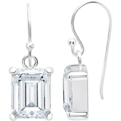 Maxcolor Sterling Silver Emerald Cut Gemstone Drop Earring In Metallic