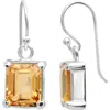 Maxcolor Sterling Silver Emerald Cut Gemstone Drop Earring In Orange