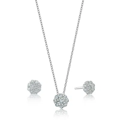Maxcolor Sterling Silver Flower Shape Cluster Cz Pendant And Earring Set In Multi