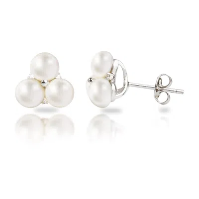Maxcolor Sterling Silver Freshwater Pearl Trio Earrings With Diamond Accents