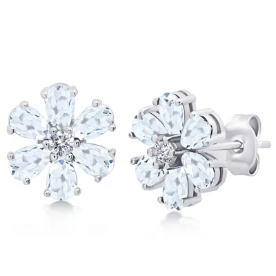 Maxcolor Sterling Silver Gemstone Flower Stud Earrings In Metallic