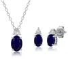 Maxcolor Sterling Silver Genuine Blue Sapphire And White Topaz Stud Earring And Pendant Set In Multi