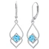 Maxcolor Sterling Silver Genuine Or Created 5mm Gemstone Dangle Leverback Earrings In Blue