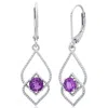 Maxcolor Sterling Silver Genuine Or Created 5mm Gemstone Dangle Leverback Earrings In Green