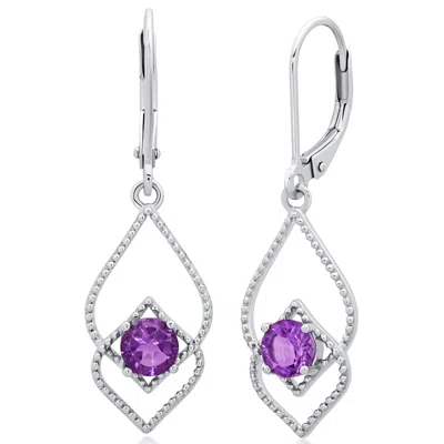Maxcolor Sterling Silver Genuine Or Created 5mm Gemstone Dangle Leverback Earrings In Green