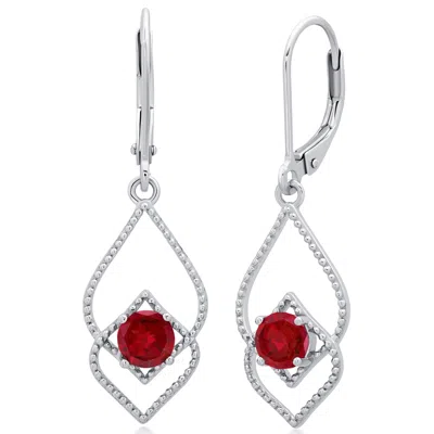 Maxcolor Sterling Silver Genuine Or Created 5mm Gemstone Dangle Leverback Earrings In Pink