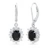 Maxcolor Sterling Silver Halo Sunburst Oval Gemstone Leverback Earrings With White Topaz Accent In Black