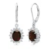 Maxcolor Sterling Silver Halo Sunburst Oval Gemstone Leverback Earrings With White Topaz Accent In Metallic