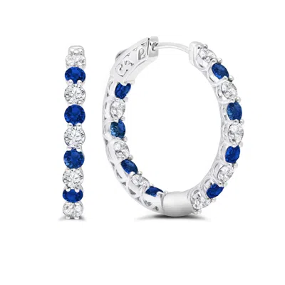Maxcolor Sterling Silver Inside Out Gemstone Vault Lock Earring In Blue