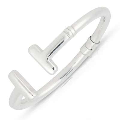 Maxcolor Sterling Silver Open Bar Bangle Bracelet With Hinged Clasp