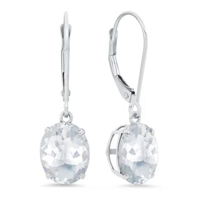 Maxcolor Sterling Silver Oval Gemstone Dangle Earrings In Metallic
