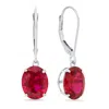 Maxcolor Sterling Silver Oval Gemstone Dangle Earrings In Red
