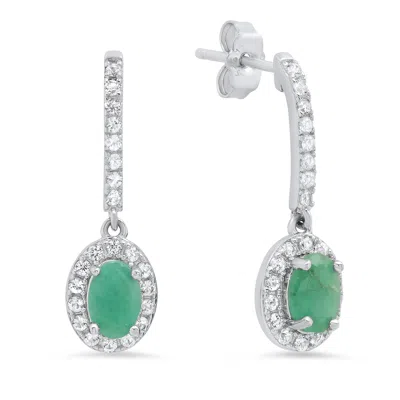 Maxcolor Sterling Silver Oval Genuine Gemstone And White Topaz Drop Earrings In Metallic