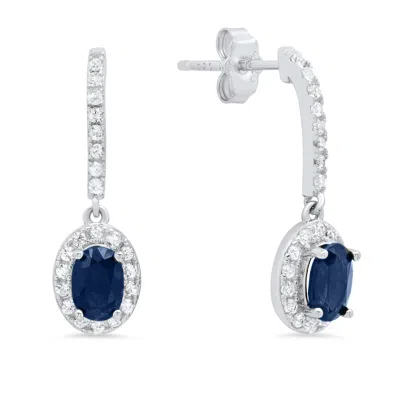 Maxcolor Sterling Silver Oval Genuine Gemstone And White Topaz Drop Earrings In Multi