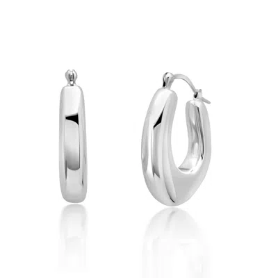 Maxcolor Sterling Silver Oval Polished Morph Hoop Earrings