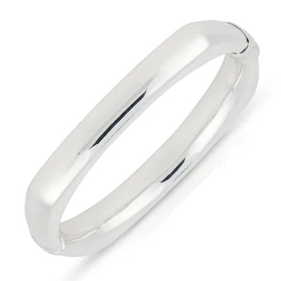 Maxcolor Sterling Silver Polished Squared Bangle Bracelet With Hinged Clasp In Metallic