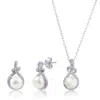 Maxcolor Sterling Silver Real Freshwater Pearl Earrings & Necklace Infinity Set With Diamond Accents In Metallic