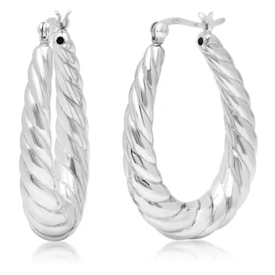 Maxcolor Sterling Silver Rope Texture Oval Hoop Earrings