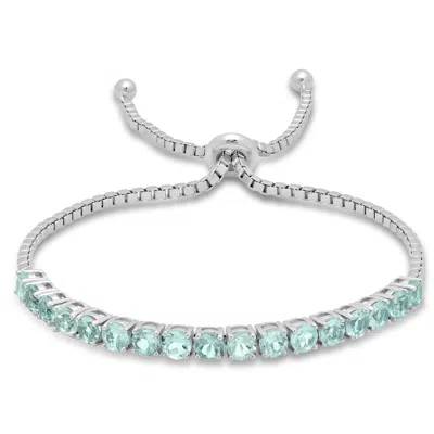 Maxcolor Sterling Silver Round 4mm Gemstone Bolo Bracelet In Blue
