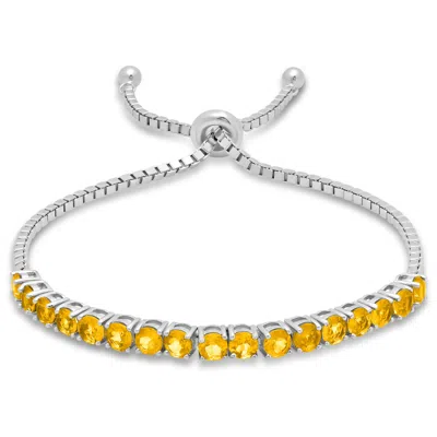 Maxcolor Sterling Silver Round 4mm Gemstone Bolo Bracelet In Metallic