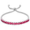 Maxcolor Sterling Silver Round 4mm Gemstone Bolo Bracelet In Red